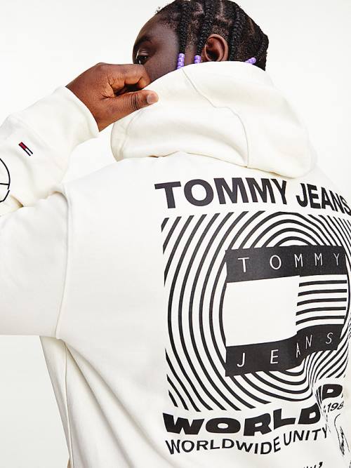 Tommy Hilfiger Plus Recycled Unity Back Graphic Moški Pulover s kapuco Bela | TH652NRS