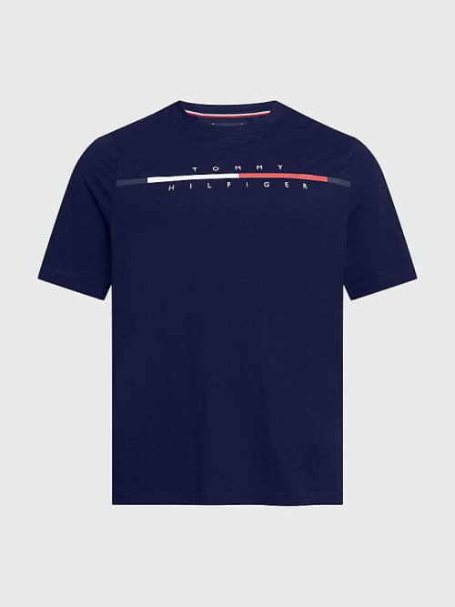 Tommy Hilfiger Plus Signature Split Logo Moški Majice Modra | TH234JCA