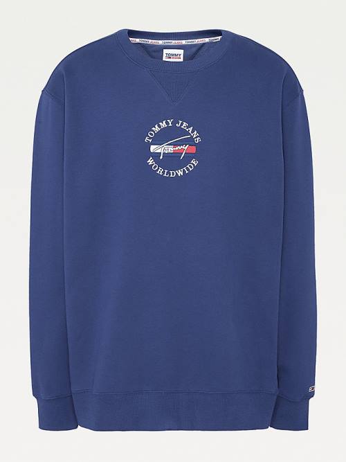 Tommy Hilfiger Plus Timeless Signature Logo Moški Pulover Modra | TH584RIH