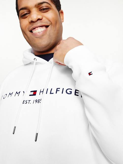 Tommy Hilfiger Plus Tommy Logo Flex Fleece Moški Pulover s kapuco Bela | TH780GKH