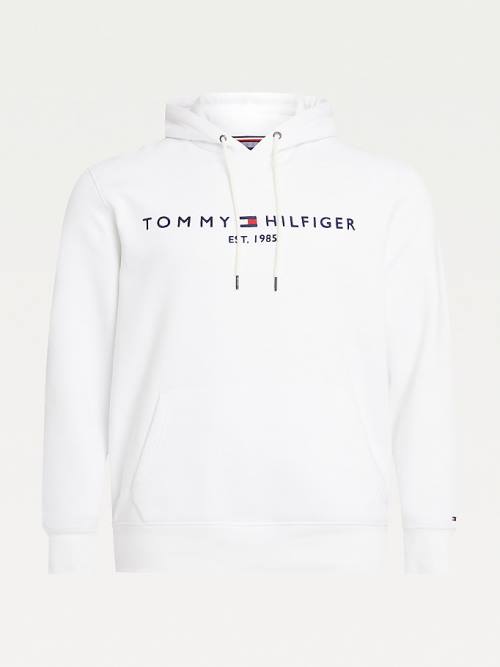 Tommy Hilfiger Plus Tommy Logo Flex Fleece Moški Pulover s kapuco Bela | TH780GKH