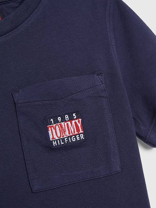 Tommy Hilfiger Pocket Logo Embroidery Fantje Majice Modra | TH701NWV