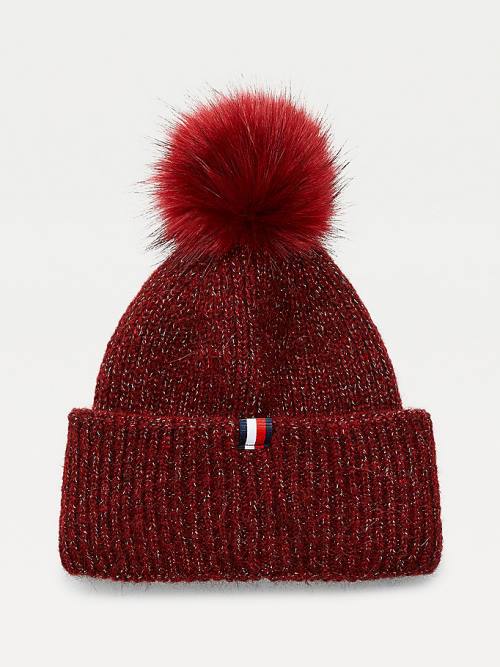 Tommy Hilfiger Pom Pom Metallic Rib-Knit Beanie Ženske Kapa Vijolična | TH571STA