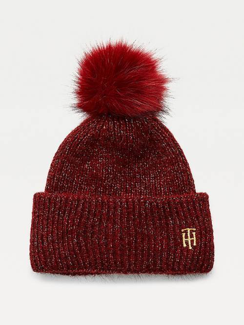 Tommy Hilfiger Pom Pom Metallic Rib-Knit Beanie Ženske Kapa Vijolična | TH571STA