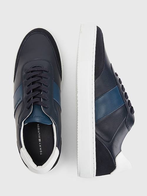 Tommy Hilfiger Premium Leather Cupsole Moški Superge Modra | TH941HKQ