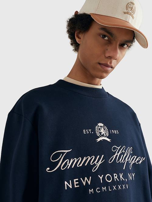 Tommy Hilfiger Prep Crest Organic Cotton Moški Pulover Modra | TH486IZB