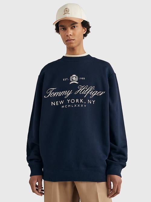 Tommy Hilfiger Prep Crest Organic Cotton Moški Pulover Modra | TH486IZB