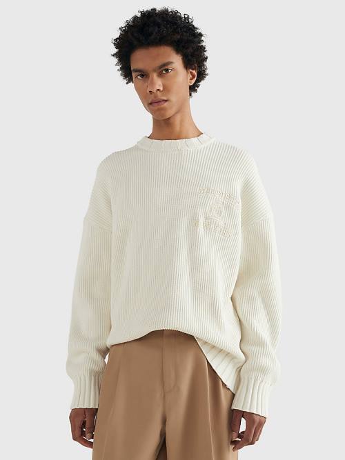 Tommy Hilfiger Prep Crest Rib-Knit Jumper Moški Puloverji Bela | TH082BTD