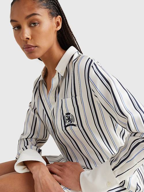 Tommy Hilfiger Prep Crest Silk Stripe Shirt Ženske Obleke Bela | TH041UXS