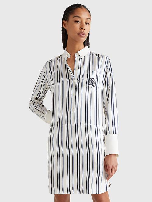 Tommy Hilfiger Prep Crest Silk Stripe Shirt Ženske Obleke Bela | TH041UXS