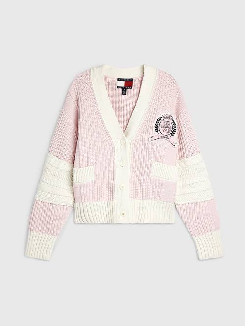 Tommy Hilfiger Prep Organic Cotton Crest Cardigan Ženske Puloverji Roza | TH836XUN