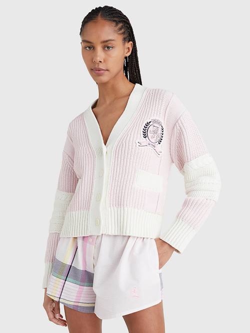 Tommy Hilfiger Prep Organic Cotton Crest Cardigan Ženske Puloverji Roza | TH836XUN