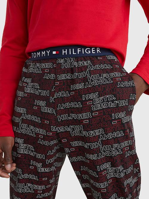 Tommy Hilfiger Print Long Sleeve Set Moški Pižama Rdeča | TH359EFO