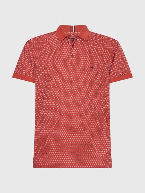 Tommy Hilfiger Print Regular Fit Moški Polo Majica Rdeča | TH165ZHC