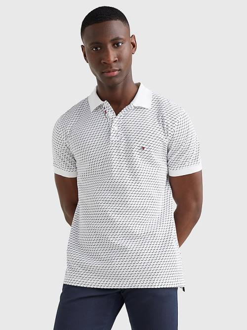 Tommy Hilfiger Print Regular Fit Moški Polo Majica Bela | TH540SPF