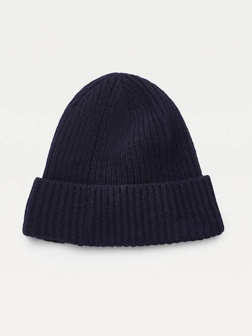 Tommy Hilfiger Pure Cashmere Rib-Knit Beanie Moški Kapa Modra | TH417EGD