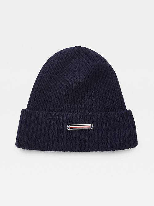 Tommy Hilfiger Pure Cashmere Rib-Knit Beanie Moški Kapa Modra | TH417EGD