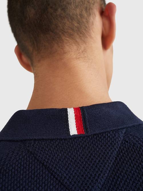 Tommy Hilfiger Pure Cotton Signature Detail Polo Moški Puloverji Modra | TH453VNI