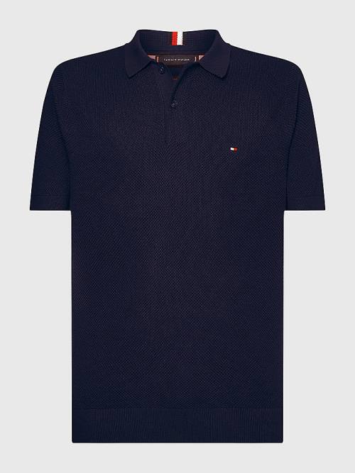 Tommy Hilfiger Pure Cotton Signature Detail Polo Moški Puloverji Modra | TH453VNI