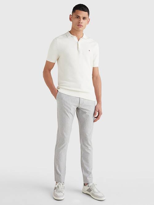 Tommy Hilfiger Pure Cotton Signature Detail Polo Moški Puloverji Bela | TH739NCQ