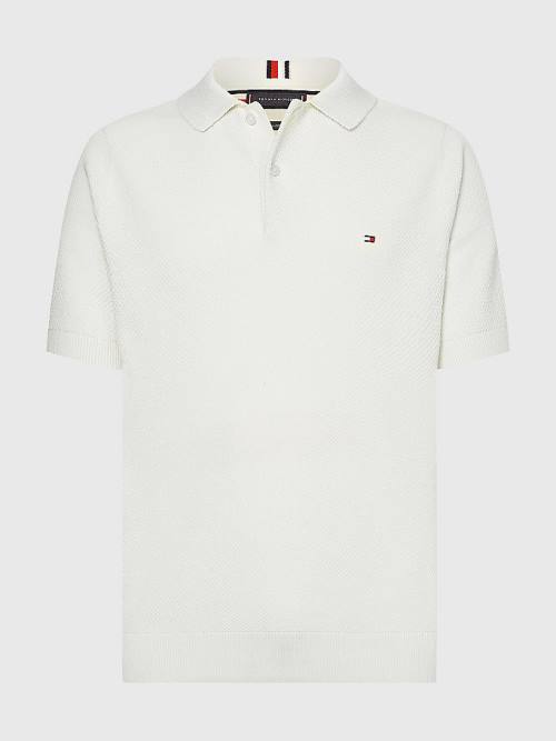 Tommy Hilfiger Pure Cotton Signature Detail Polo Moški Puloverji Bela | TH739NCQ