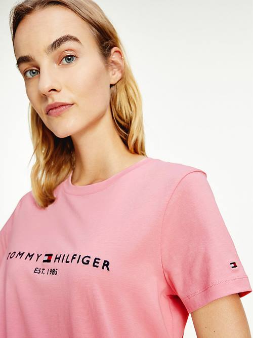 Tommy Hilfiger Pure Organic Cotton Logo Ženske Majice Roza | TH724OJG