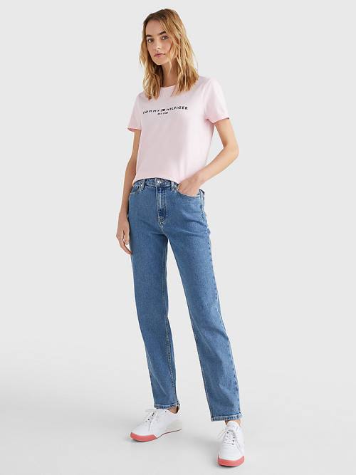 Tommy Hilfiger Pure Organic Cotton Logo Ženske Majice Roza | TH759SIE