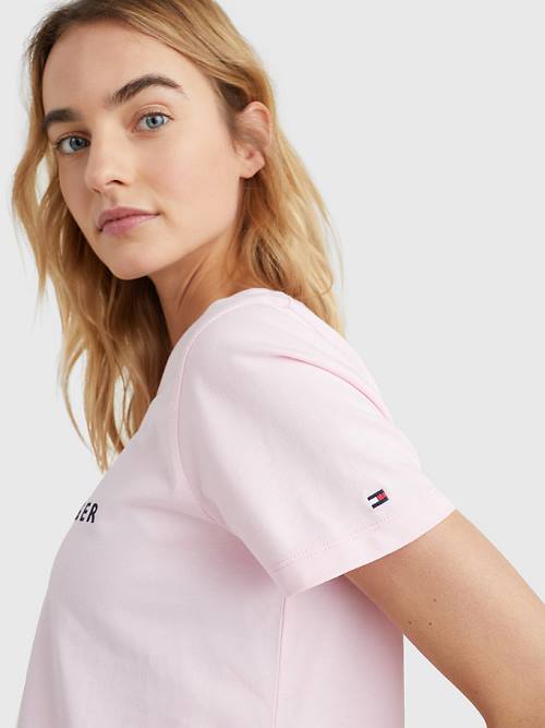 Tommy Hilfiger Pure Organic Cotton Logo Ženske Majice Roza | TH759SIE