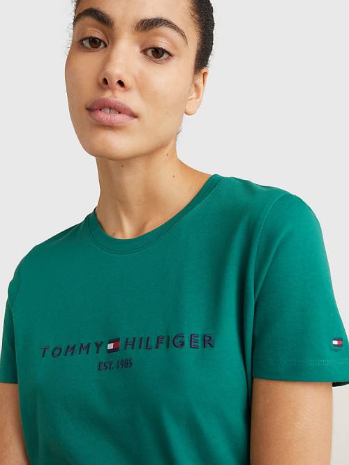 Tommy Hilfiger Pure Organic Cotton Logo Ženske Majice Zelena | TH971TZN