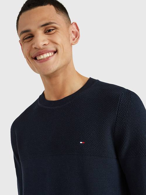 Tommy Hilfiger Pure Supima Cotton Flag Embroidery Jumper Moški Puloverji Modra | TH508DSU