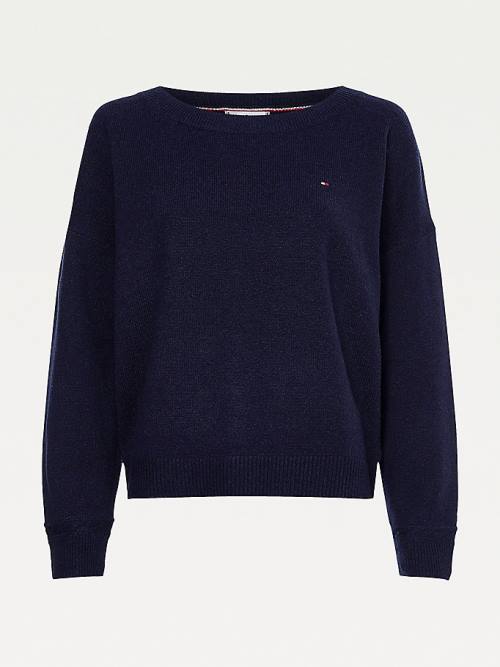 Tommy Hilfiger Pure Wool Round Neck Jumper Ženske Puloverji Modra | TH918VCQ