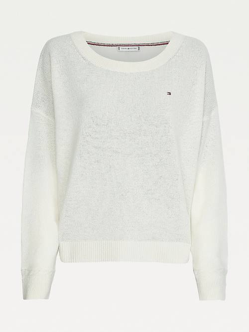 Tommy Hilfiger Pure Wool Round Neck Jumper Ženske Puloverji Bela | TH943KPX