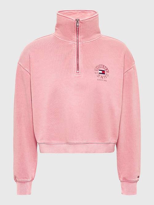 Tommy Hilfiger Quarter Zip Relaxed Fit Ženske Pulover Roza | TH261UVN