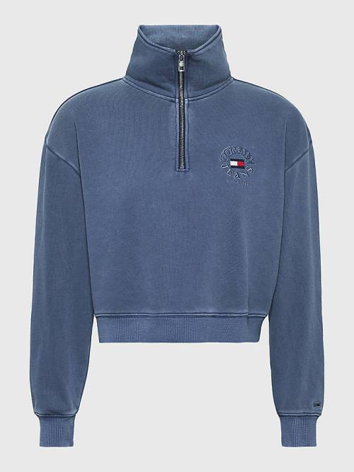 Tommy Hilfiger Quarter Zip Relaxed Fit Ženske Pulover Modra | TH840TBY