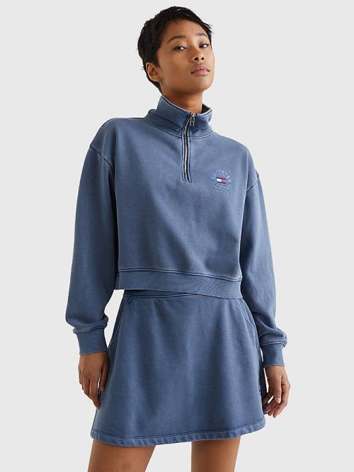 Tommy Hilfiger Quarter Zip Relaxed Fit Ženske Pulover Modra | TH840TBY