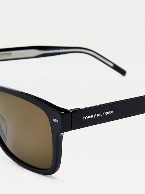 Tommy Hilfiger Rectangular Acetate Moški Sončna Očala Črna | TH417TPJ