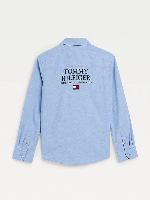 Tommy Hilfiger Recycled Cotton Chambray Back Logo Fantje Srajce Modra | TH026CDA