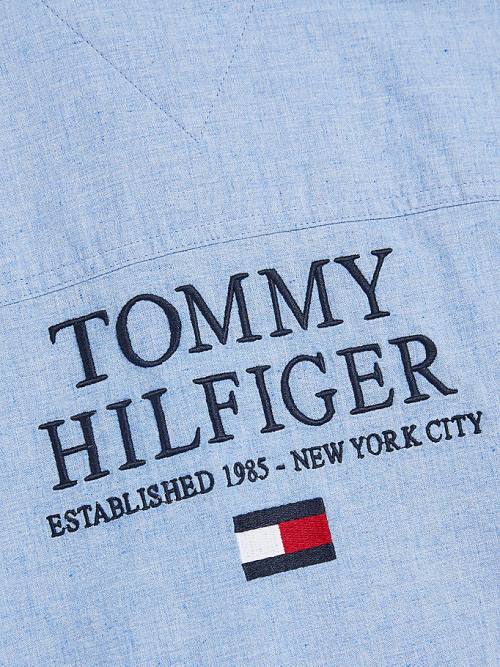 Tommy Hilfiger Recycled Cotton Chambray Back Logo Fantje Srajce Modra | TH026CDA