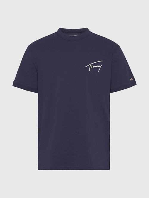 Tommy Hilfiger Recycled Cotton Signature Logo Moški Majice Modra | TH981GJM