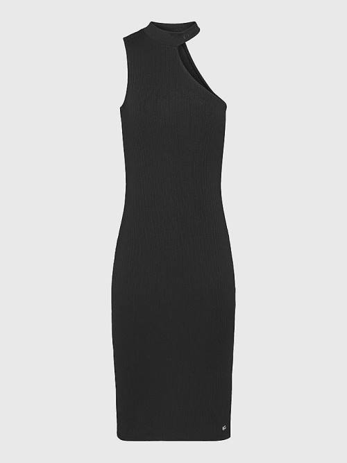 Tommy Hilfiger Recycled Cutout Ribbed Bodycon Ženske Obleke Črna | TH386ICW