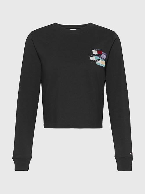 Tommy Hilfiger Recycled Long Sleeve Badge Ženske Majice Črna | TH829LMR