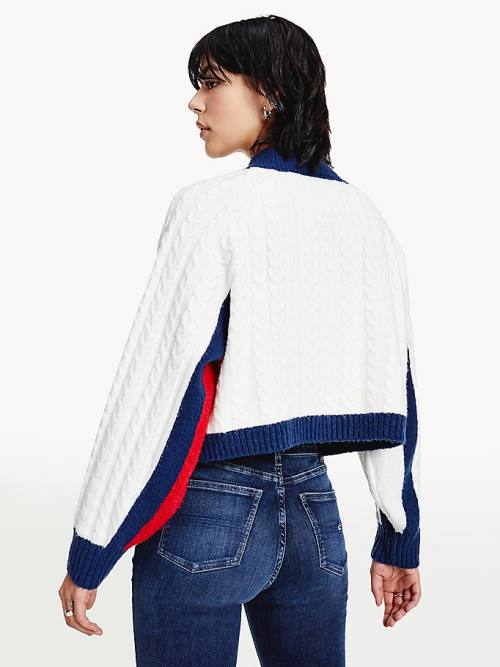 Tommy Hilfiger Recycled Polyester Knit Cropped Flag Jumper Ženske Puloverji Modra | TH658VMI