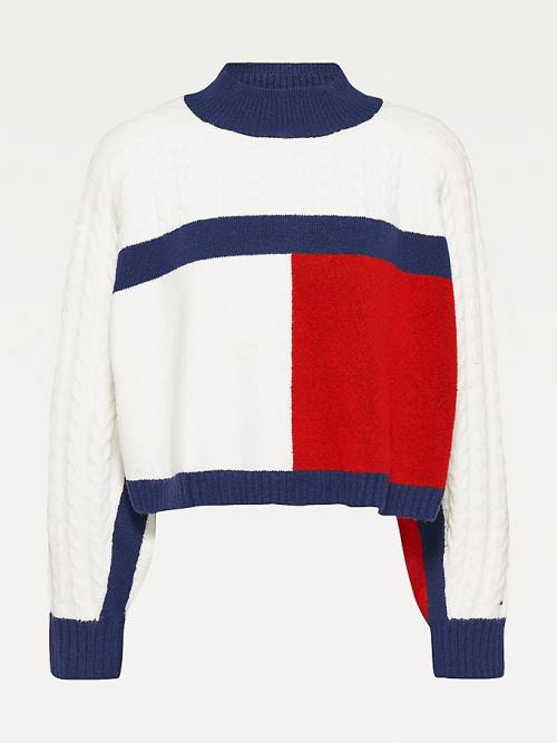 Tommy Hilfiger Recycled Polyester Knit Cropped Flag Jumper Ženske Puloverji Modra | TH658VMI