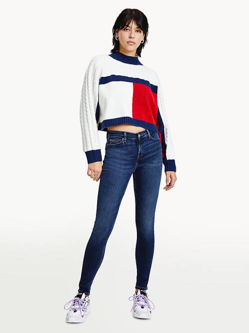 Tommy Hilfiger Recycled Polyester Knit Cropped Flag Jumper Ženske Puloverji Modra | TH658VMI