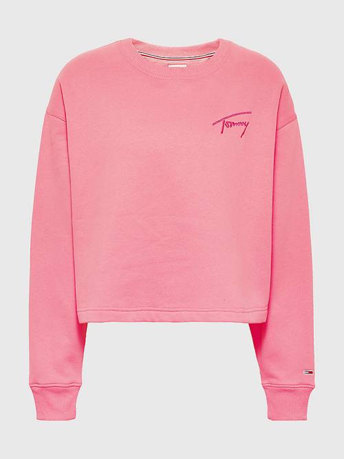 Tommy Hilfiger Recycled Signature Logo Cropped Ženske Pulover Roza | TH358QLJ