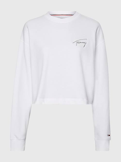 Tommy Hilfiger Recycled Signature Logo Cropped Ženske Pulover Bela | TH965OUL