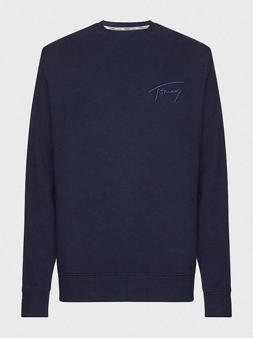 Tommy Hilfiger Recycled Signature Logo Relaxed Moški Pulover Modra | TH760IGZ