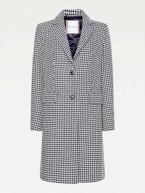 Tommy Hilfiger Recycled Wool Blend Houndstooth Ženske Plašč Modra | TH187EIP