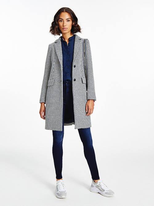 Tommy Hilfiger Recycled Wool Blend Houndstooth Ženske Plašč Modra | TH187EIP