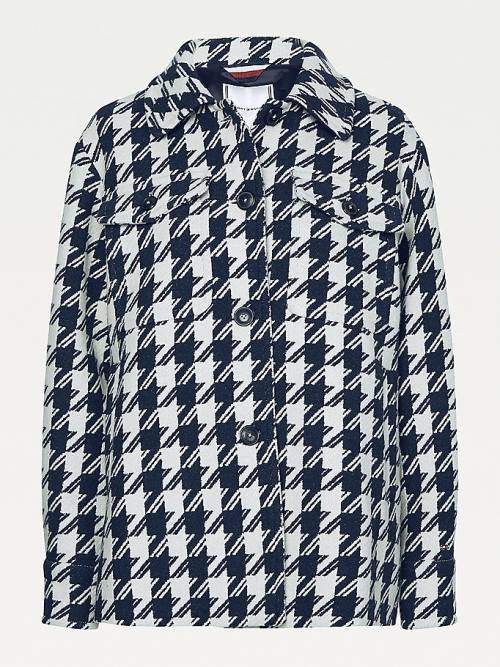 Tommy Hilfiger Recycled Wool Blend Houndstooth Shacket Ženske Plašč Modra | TH635TDA